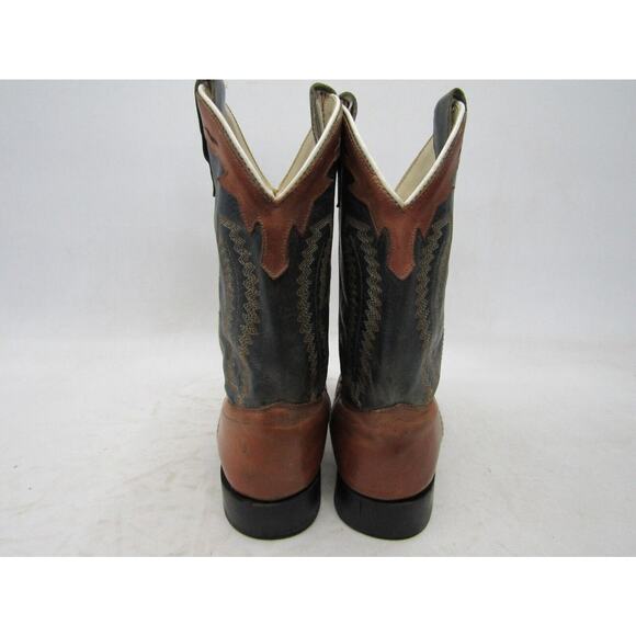 Old West Youth Size 3 D Blue Brown Leather Cowboy Western Boots - Picture 7 of 11